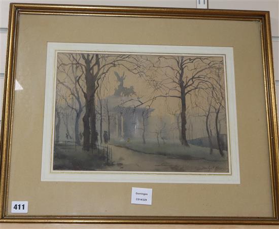 Bridget Keir (Exh.1910-40) watercolour, View of a London park, signed, 25 x 35cm